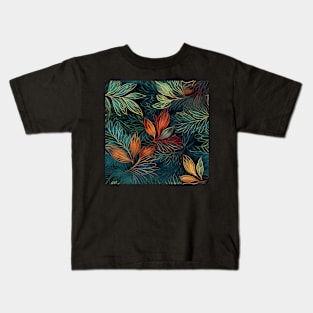 Beautiful pattern of green and orange leaves Kids T-Shirt